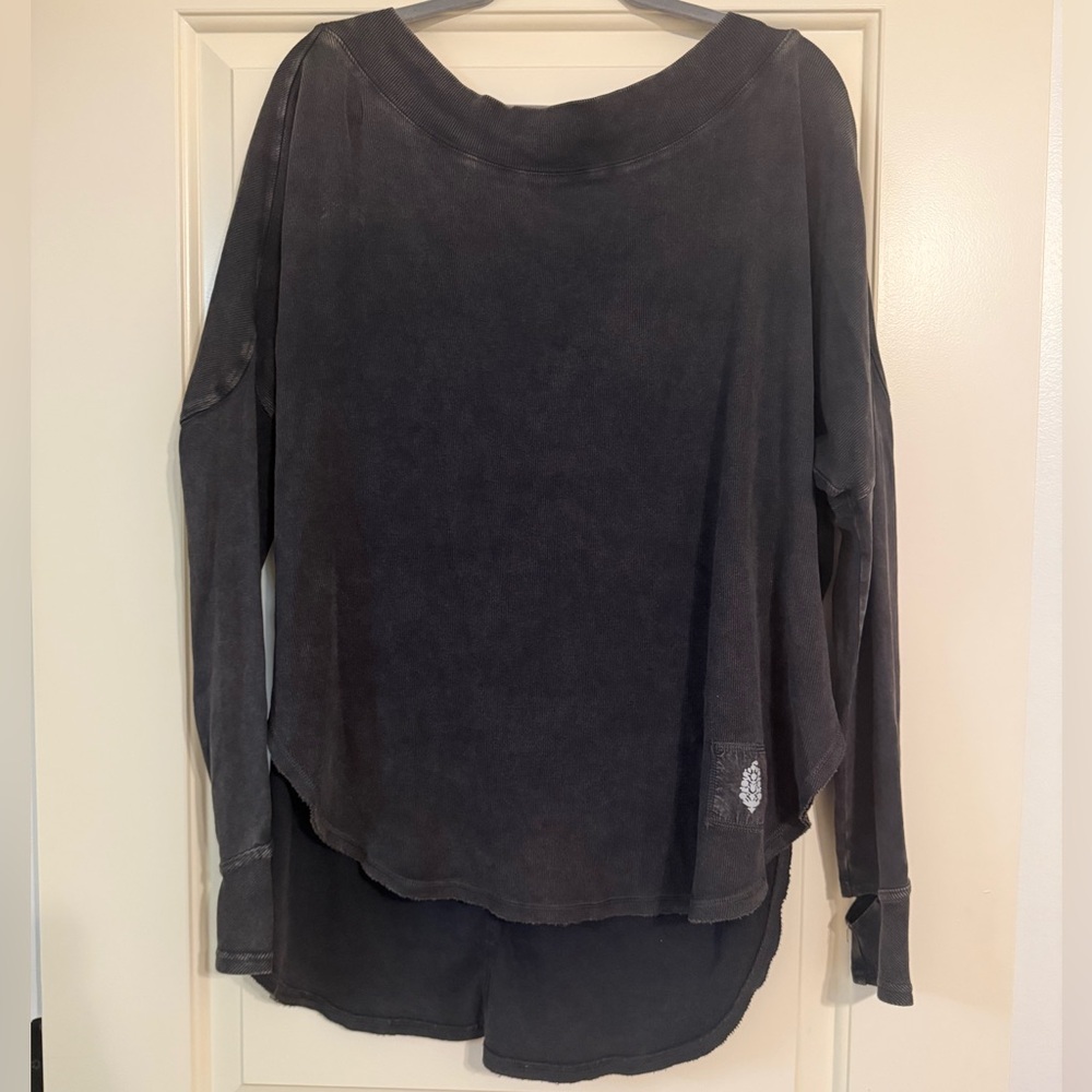 FP Movement Charcoal Long Sleeve Open Back Top